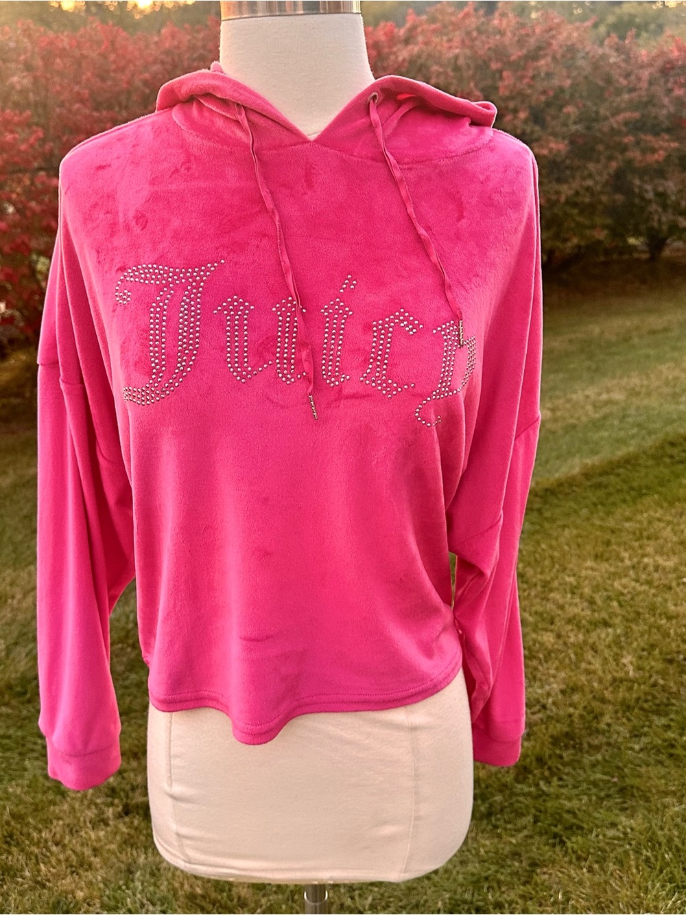 Juicy Couture Pink Velour Rhinestone Pajama Top Y2K Bling Hot Pink